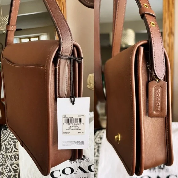 COACH DARK SADDLE 1941 TURNLOCK FLAP / COMPACT POUCH BAG - Picture 3 of 16